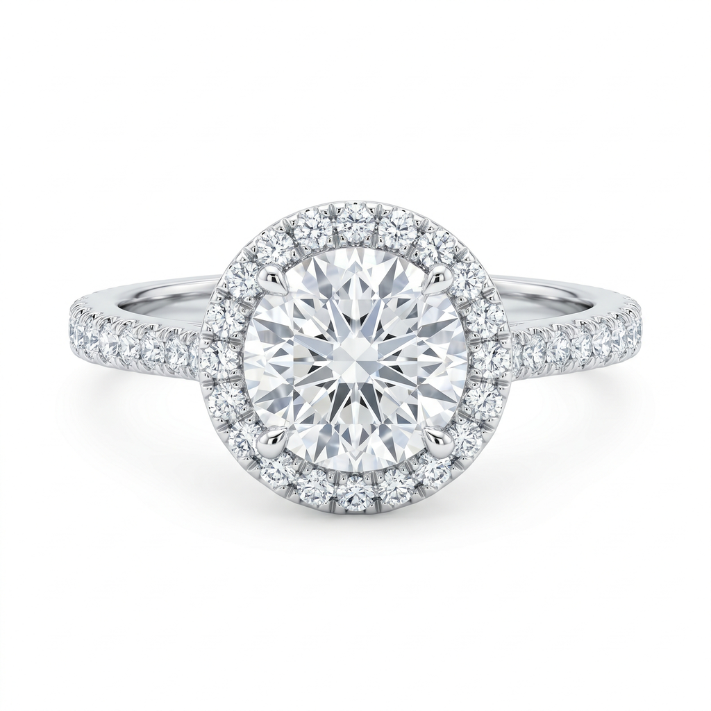 Halo-Verlobungsring mit rundem Diamant in Weißgold