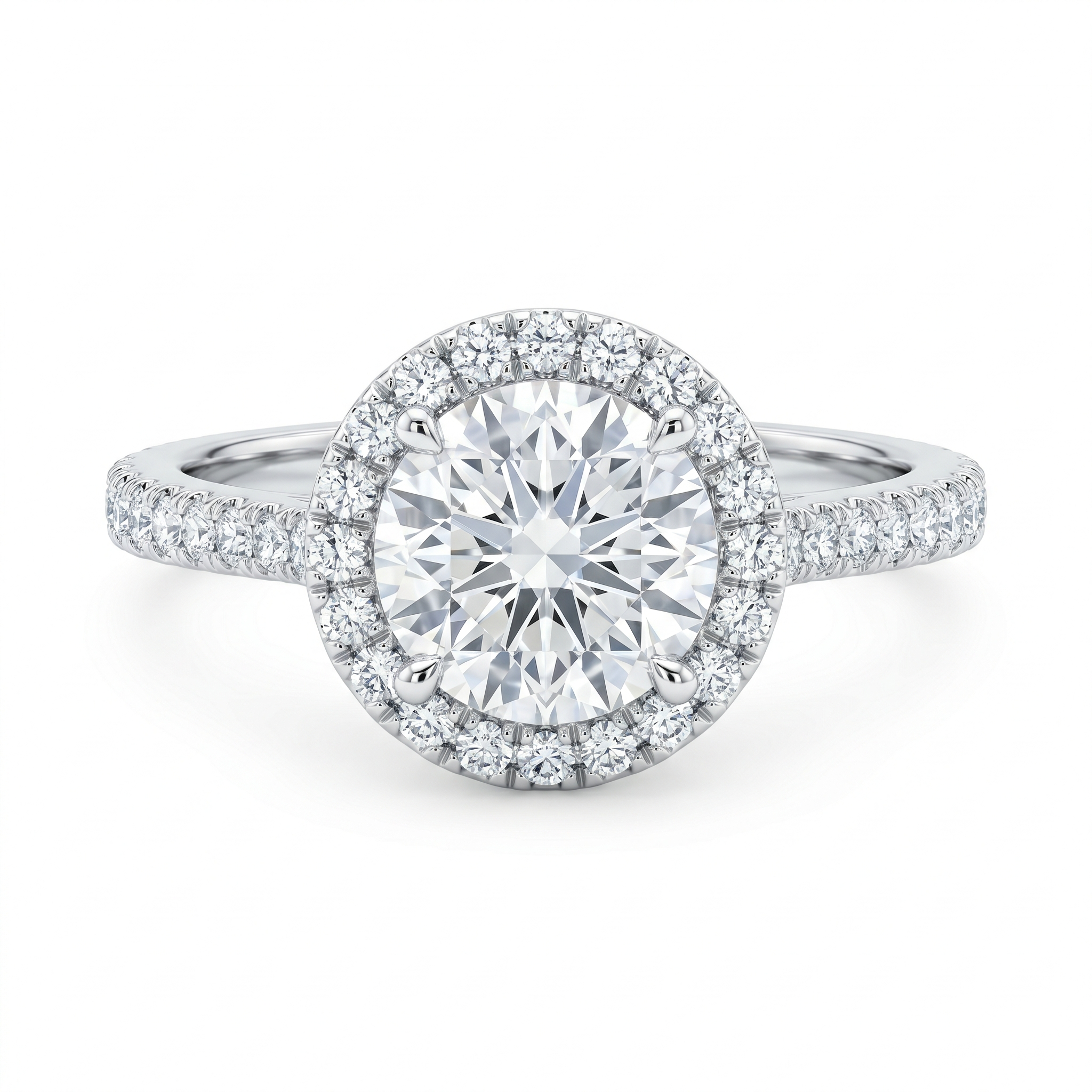 Halo-Verlobungsring mit rundem Diamant in Weißgold